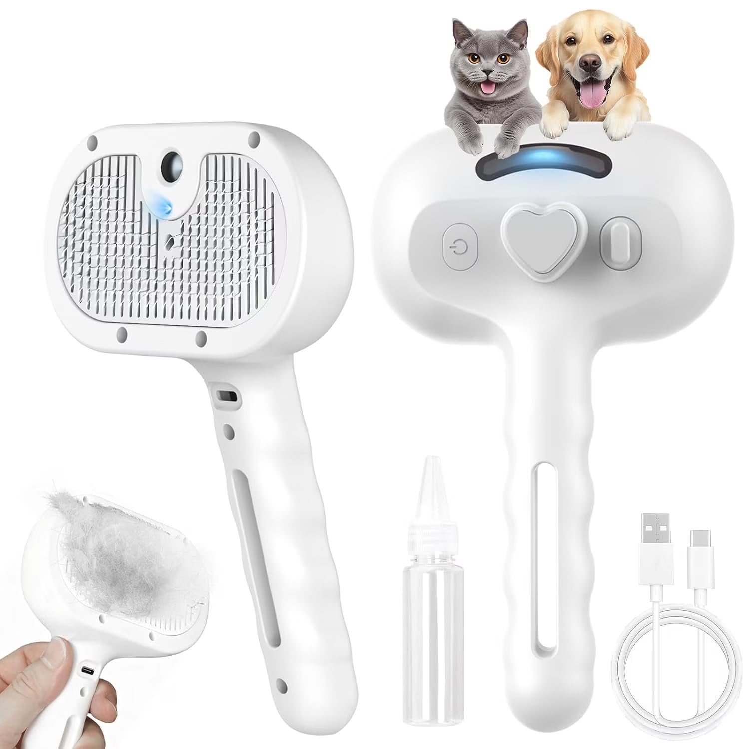Pet Steam Brush for Dogs Cats 3-in-1 Professional Grooming Brush with Steam Mist Technology for Effective Shedding Hair Removal Self-Cleaning Spray Comb for Long/Short Haired Pets